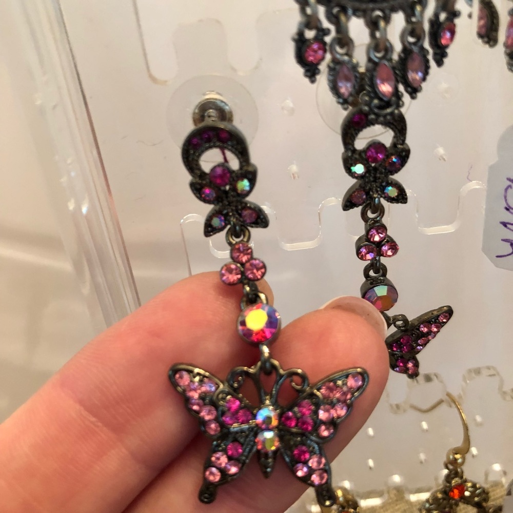 Earrings Pink Crystal Dangle